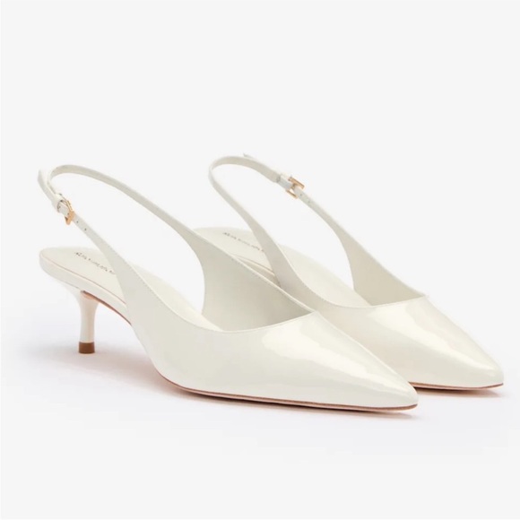 Reformation Shoes - Reformation Wrenley Heeled Slingback Heels - White Patent Size 7.5